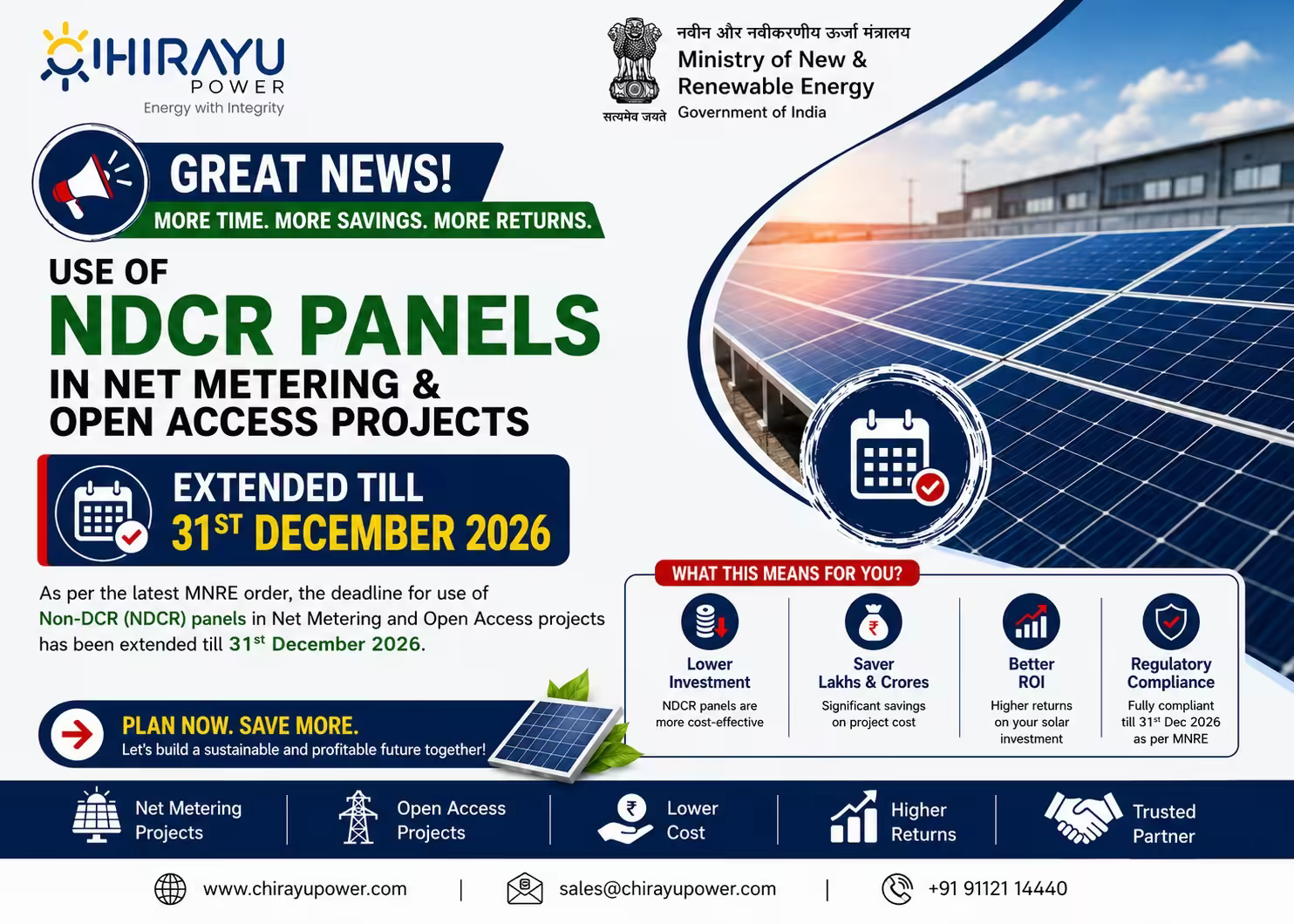 MNRE Extends ALMM List-II Exemption to Dec 2026 for Net-Metering & Open Access Solar Projects
