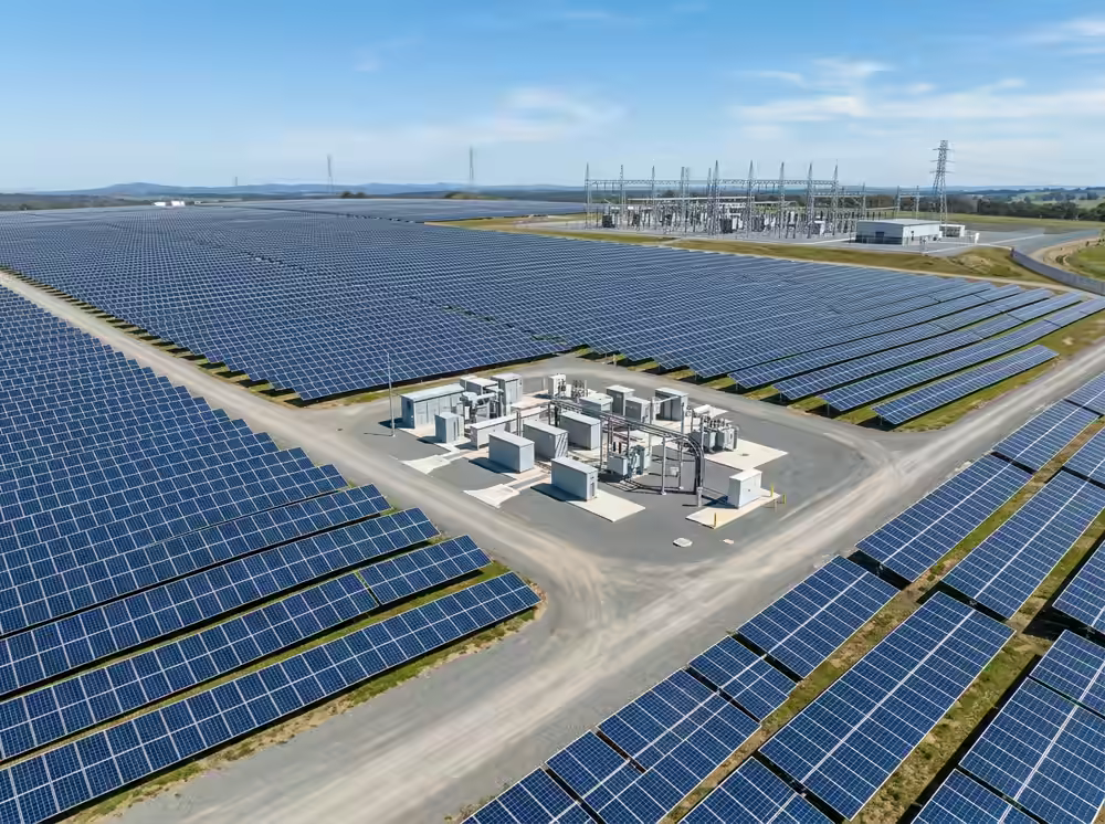 Institutional utility-scale solar park with dedicated substation